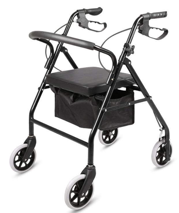 Compact Steel Rollator with Flip Backrest & Shopping Bag
